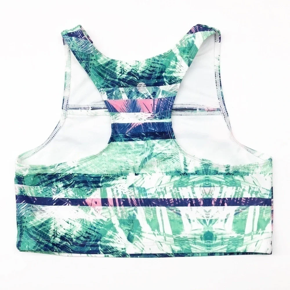 Zella Girl abstract palm leaf girls swim top